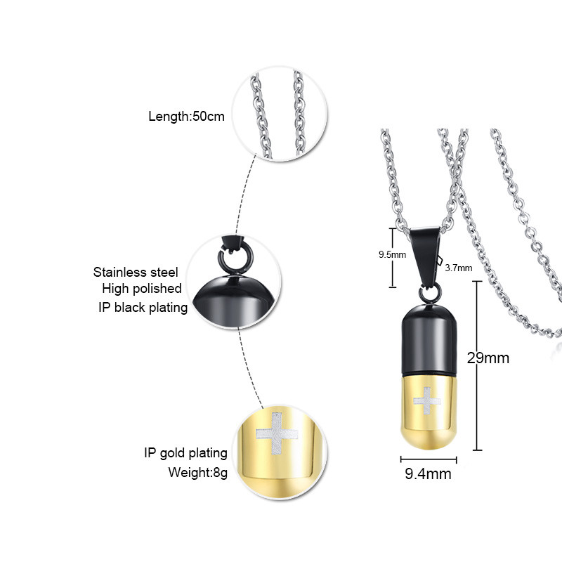 Medical Cross Pill Container Holder Pendant Necklace Choker Gift Stainless Steel