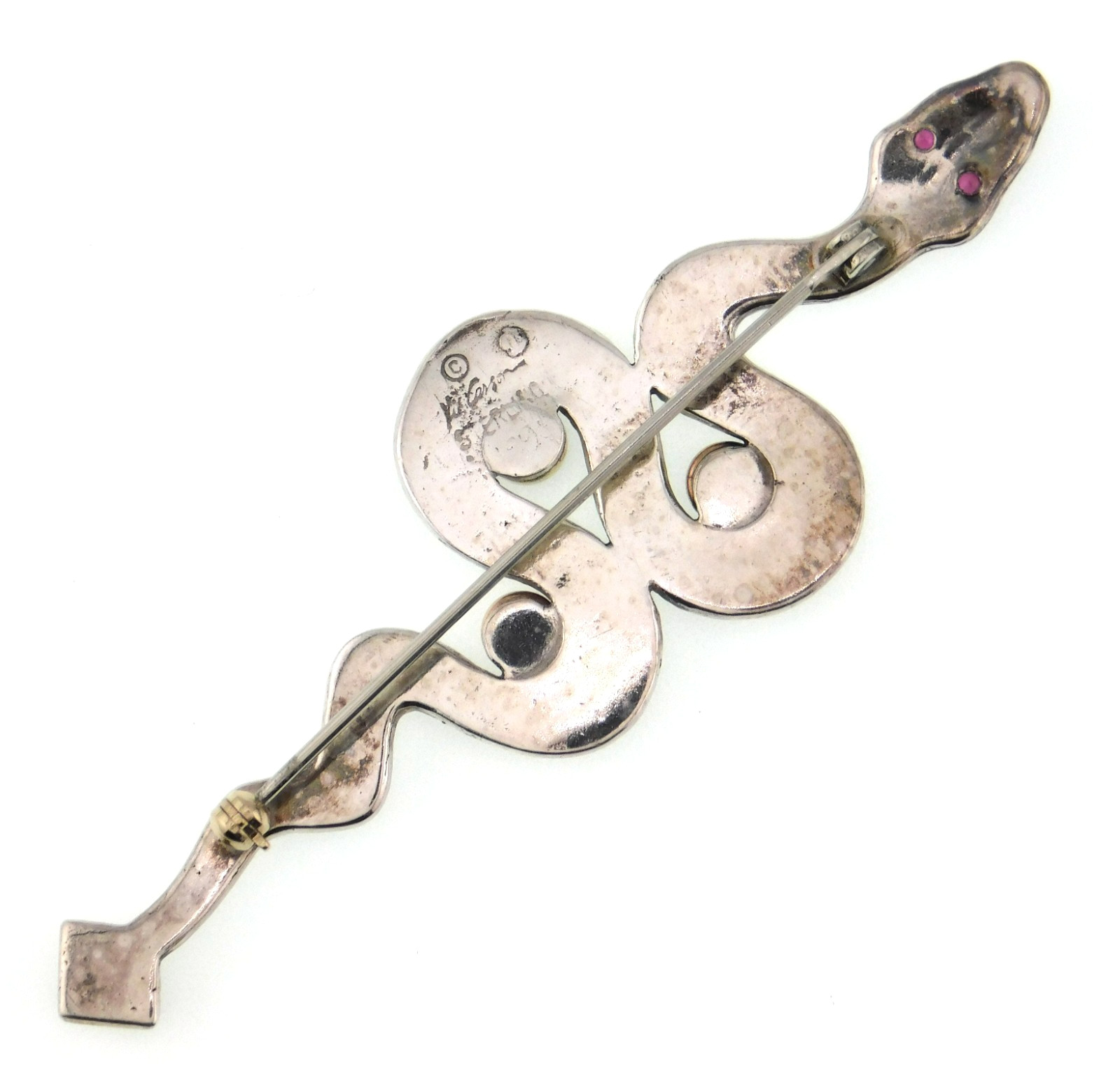 1990’s Kit Carson 925 Sterling Silver Snake w Multicolor Gemstones Brooch Pin