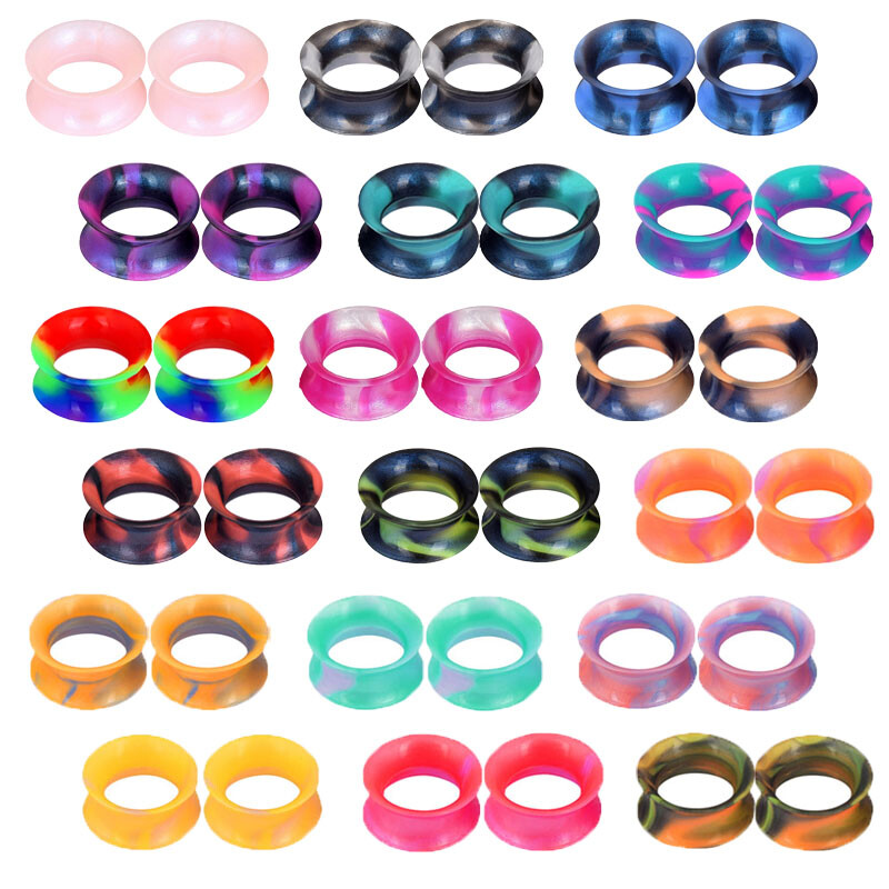 1Pair Colorful Soft Thin Silicone Double Flared Tunnels Ear Gauges Plugs Earskin