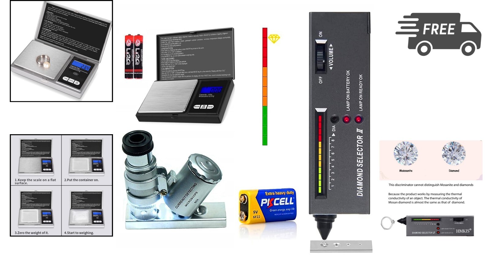 Jewelry Diamond Tester Mini Scale Magnifying Kit Professional Gem Selector