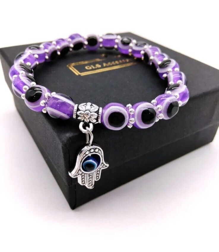 Evil Eye Stretch 6mm Beaded Bracelet good luck