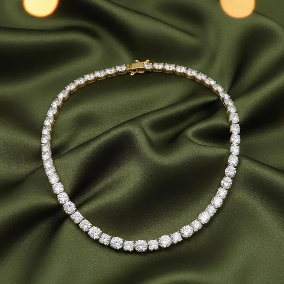 18 TCW Round Cut Lab Created Diamond Tennis Necklace 14k Yellow Gold Plated