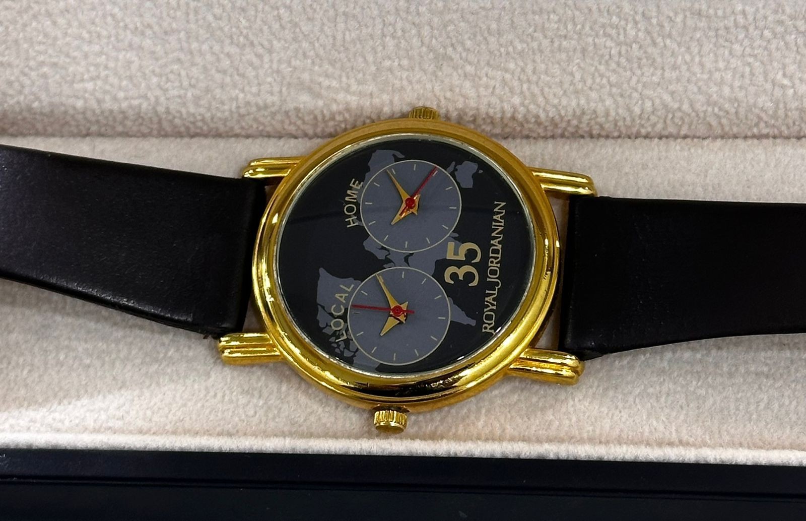 Rare Vintage Royal Jordanian Airlines 35th Anniversary Dual Time Watch World Map