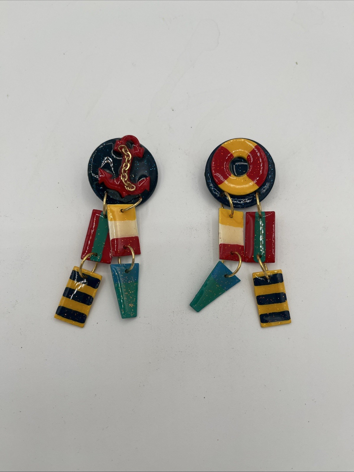 Vintage Nautical Enamel Signal Flag Earrings Set