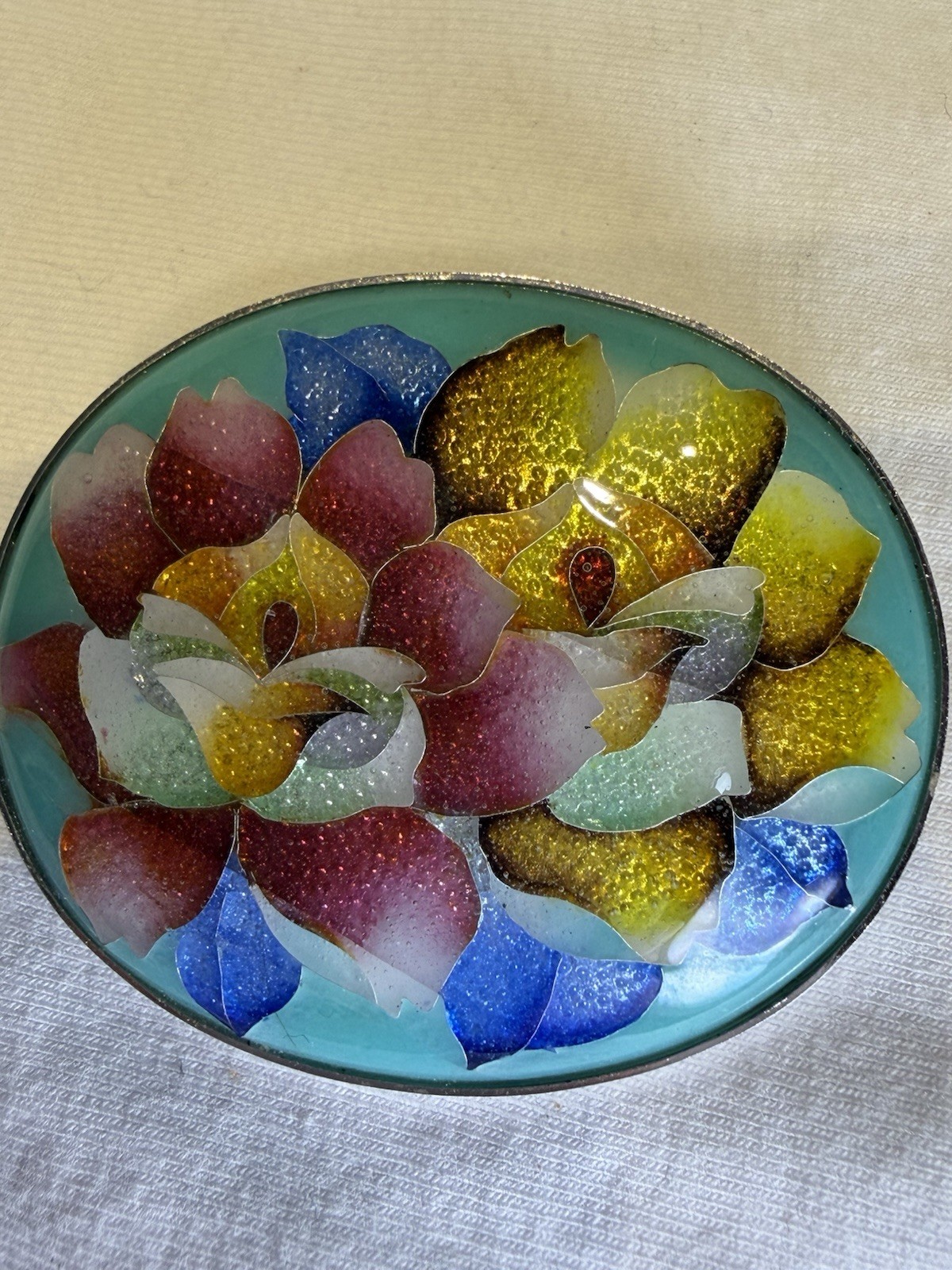 Vintage Japanese Ginbari Foil Cloisonné Enamel Floral Brooch
