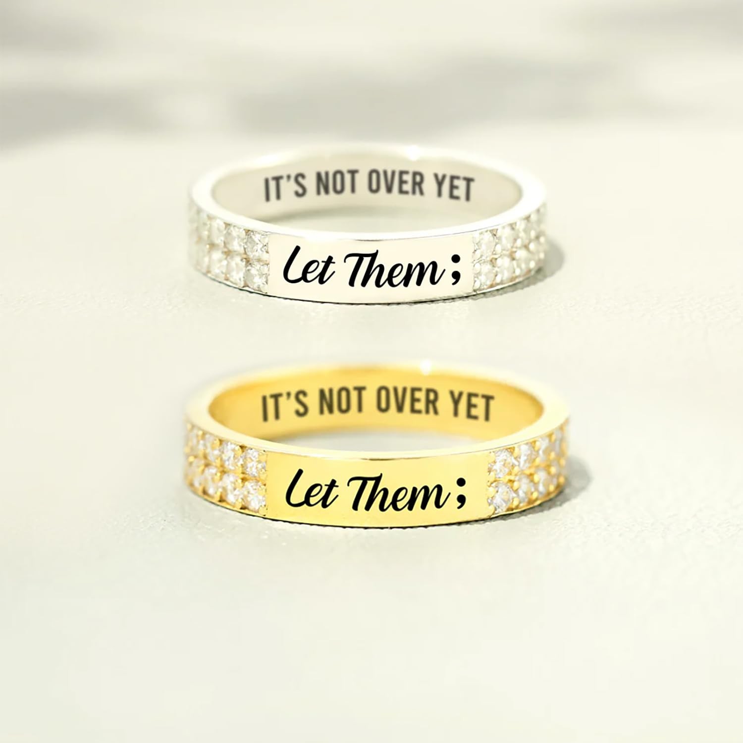 Let Them Pavé Mantra Rings for Women, S925 Sterling Silver Self Worth Motivat…
