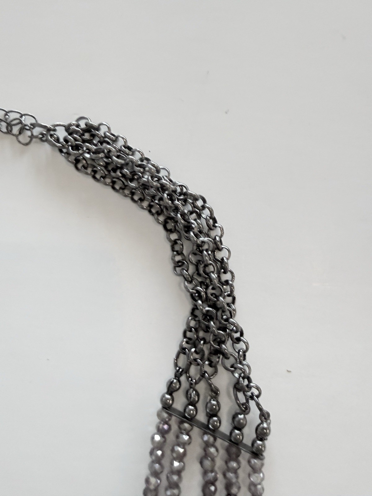 Silver Tone Purple Glass Beaded Multi-Strand Layered Necklace Lobster Adjustable