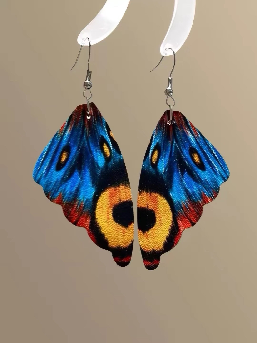 Handcrafted Butterfly Dangle Earrings Blue Yellow Red Black Plastic Animal Theme