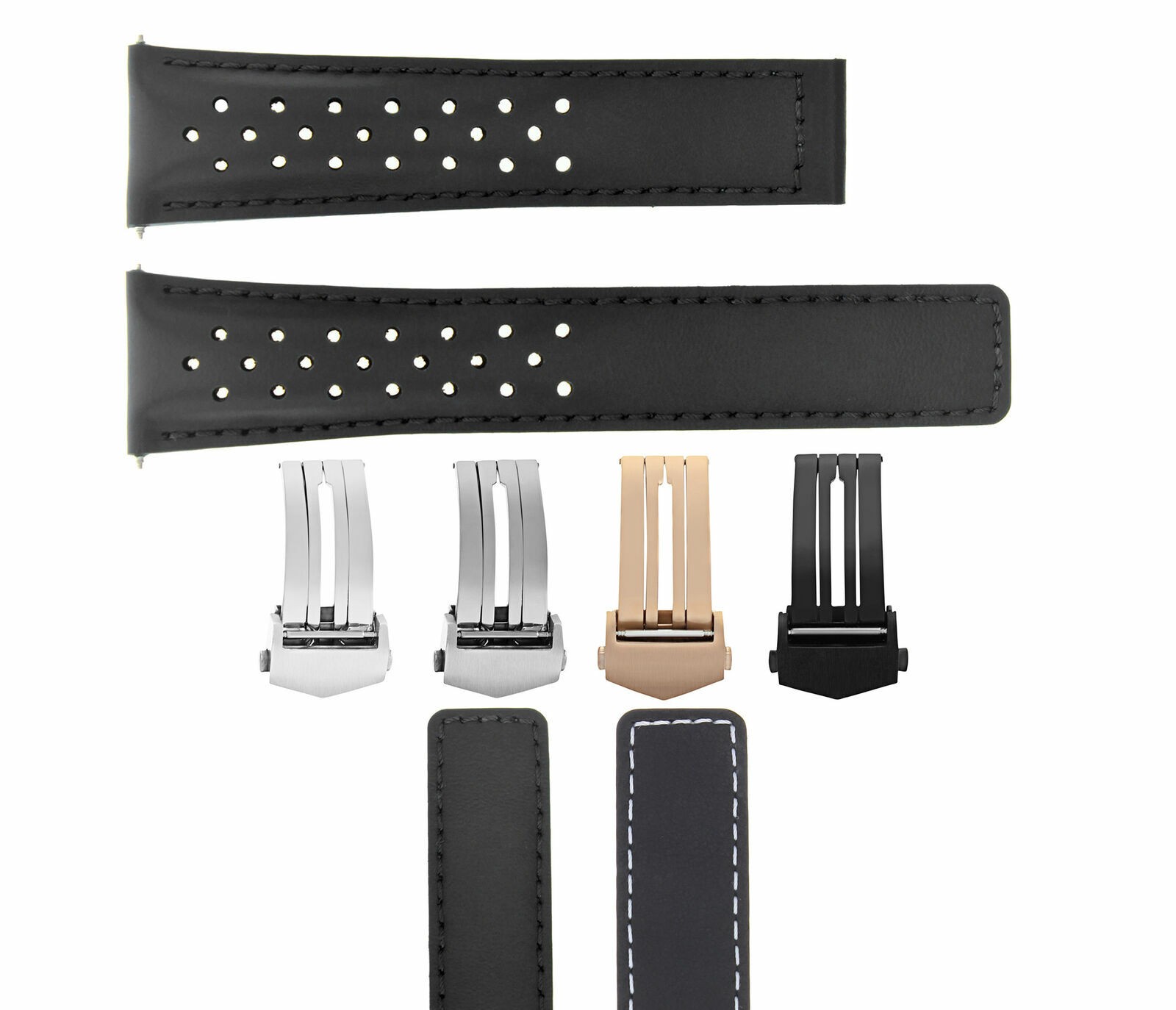 19-20MM LEATHER WATCH BAND STRAP UNIVERSAL MATTE DEPLOYMENT CLASP TWO-PIECE