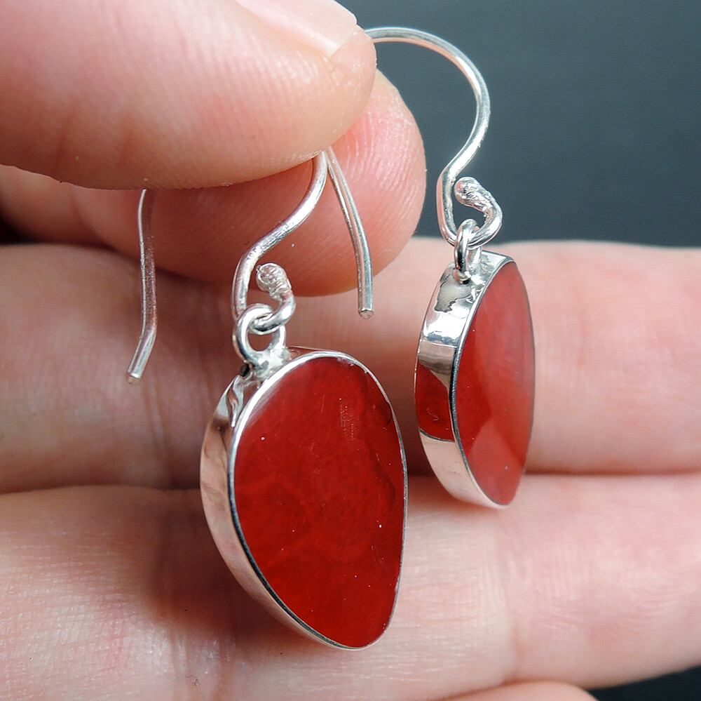 2 in 1 Design 925 Silver Reversible Red Coral & Mother of Pearl Earrings, REV-02