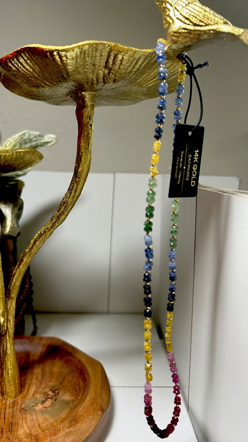14k Gold Filled Rainbow Multicolored Genuine Sapphire Necklace 18inches NWT