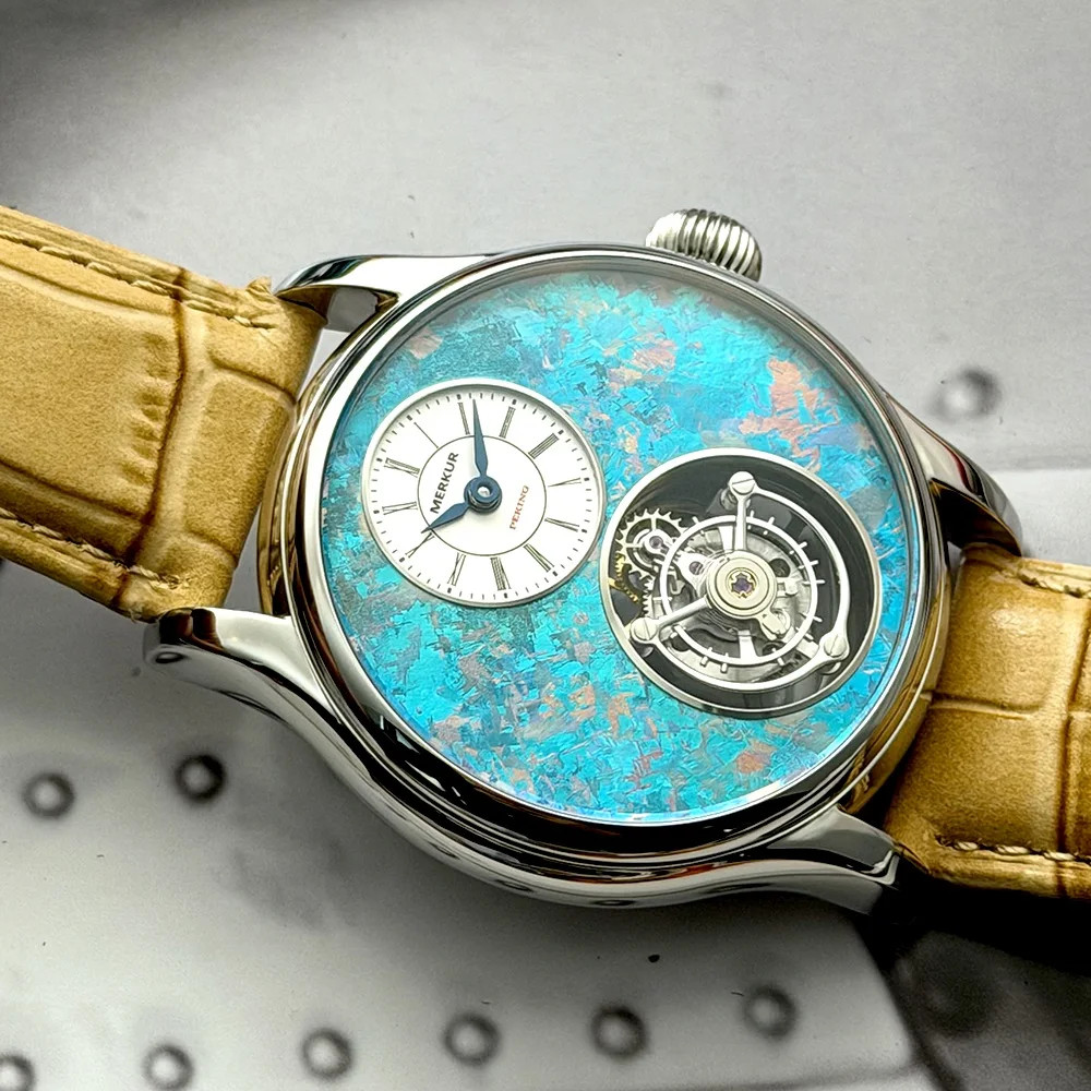 Merkur Tourbillon Watch Sapphire Luxury Mechanical Wristwatch Waterproof 42mm Me
