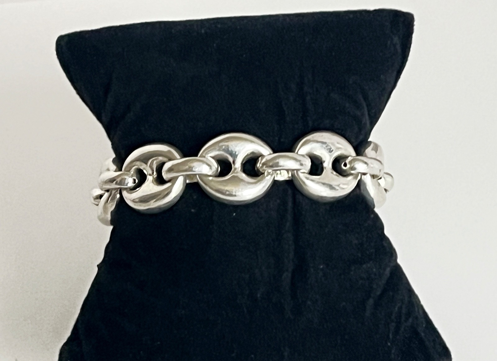 VTG Sterling Silver Mariner Puffy Chain Link Bracelet 7 1/4″ Length 925, Toggle
