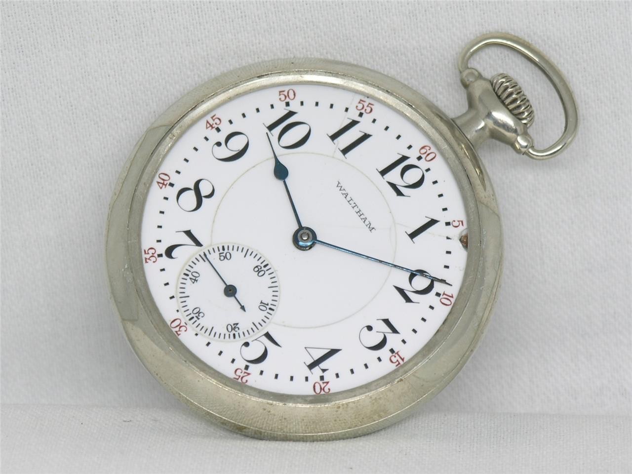 ANTIQUE 16S WALTHAM 21 JWL GR 645 RAILROAD SILVEROID POCKET WATCH, RUNNING!