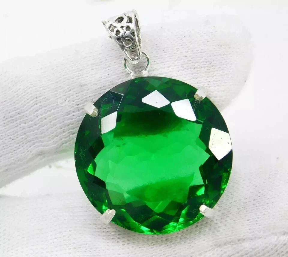 Natural 90.20 Ct+ Tsavorite Garnet Certified 925 Solid Silver Pendant Gemstone