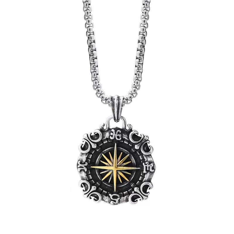 Nautical North Star Compass Pendant Necklace Men’s Jewelry Chain 24″ Gift