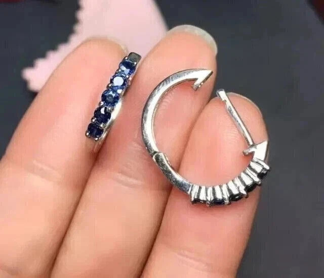 Women Engagement Hoop Earrings Round Cut Simulated Sapphire 925 Starling Silver