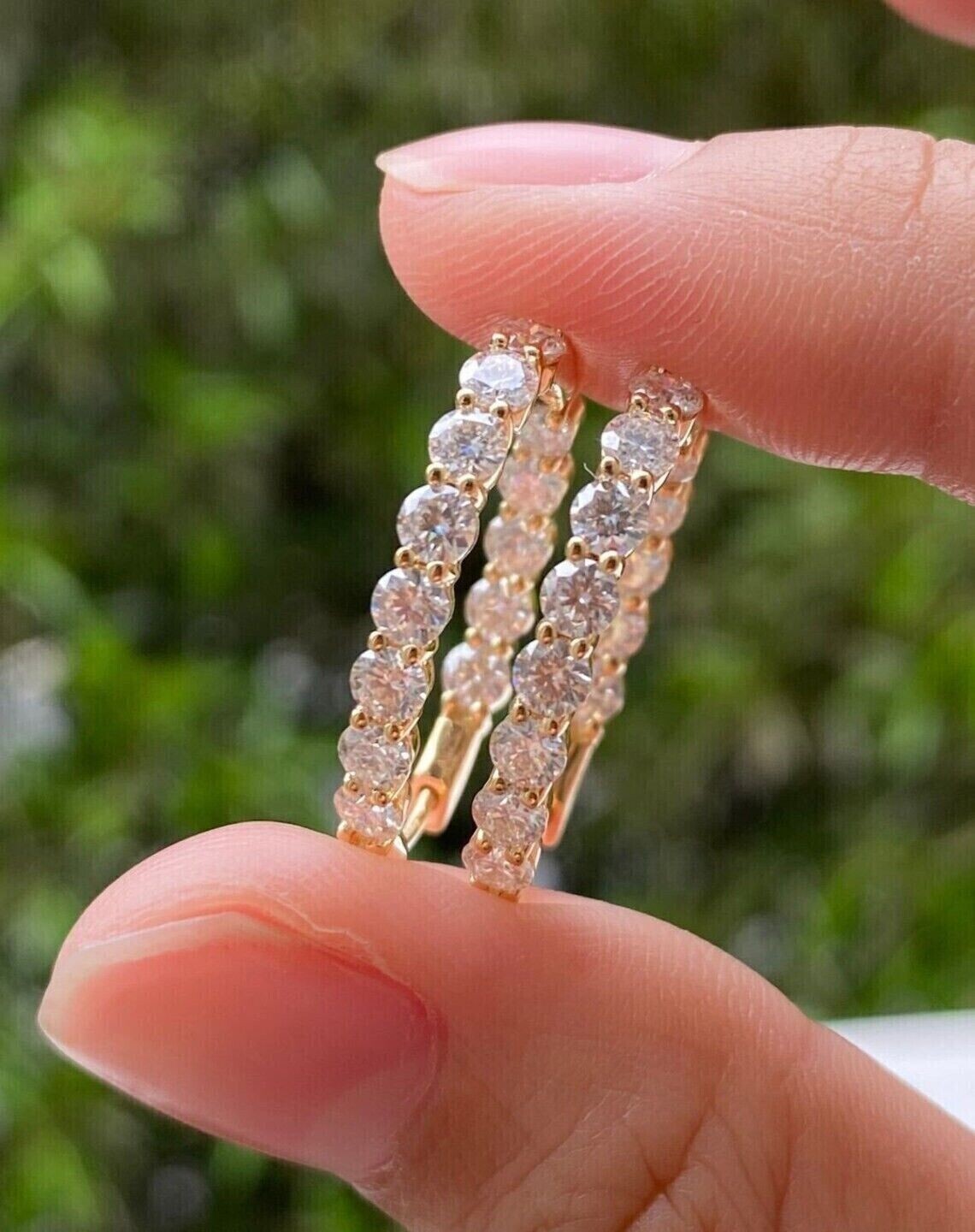 1Ct Round Cut Lab Created Diamond Inside Out Hoop Earrings 14K Yellow Gold Over