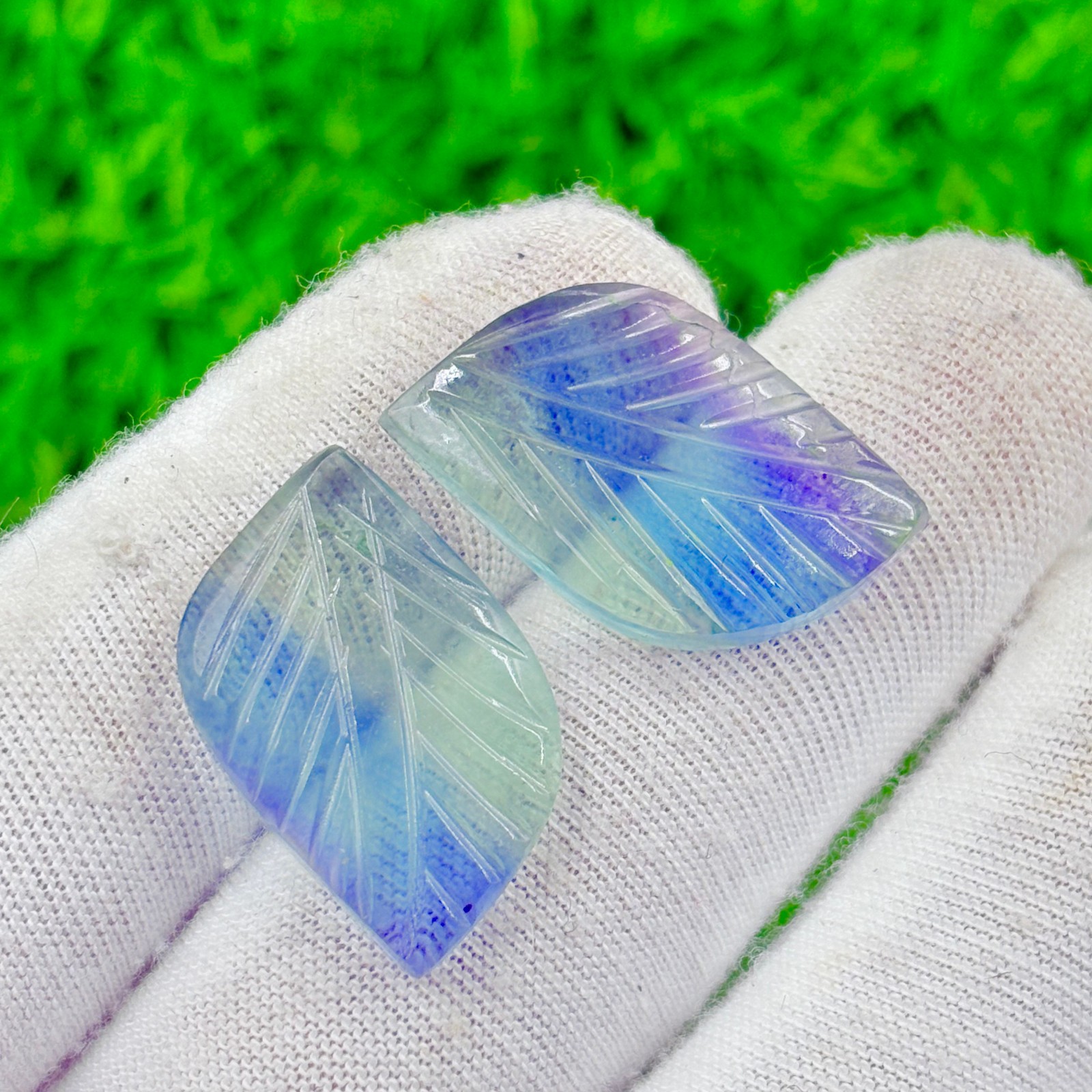 39 Carat Natural Fluorite Carved Pair Gemstone: Multi Fluorite Stone JF-59
