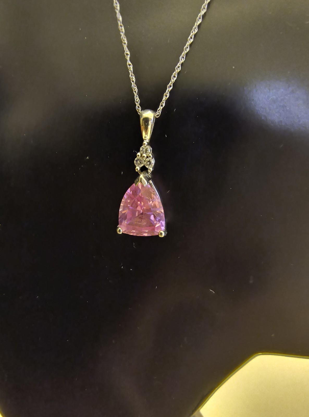 Leer Gem Limited 10k White Gold Pink Sapphire With Diamond Chip Necklace 18″