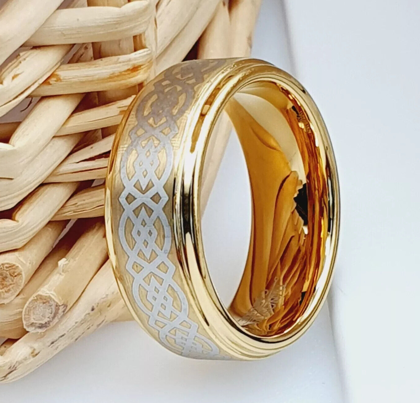 Elegant Gold Tungsten Celtic Knot Band | Couple’s Anniversary & Promise Ring