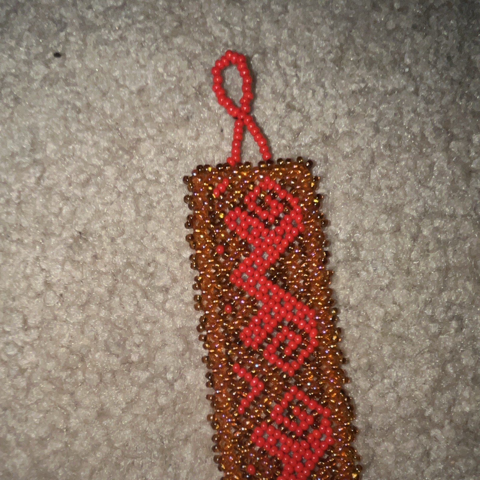 Beaded Bracelet Red & Gold Rectangle Pattern Unisex Adults No Stone Beads