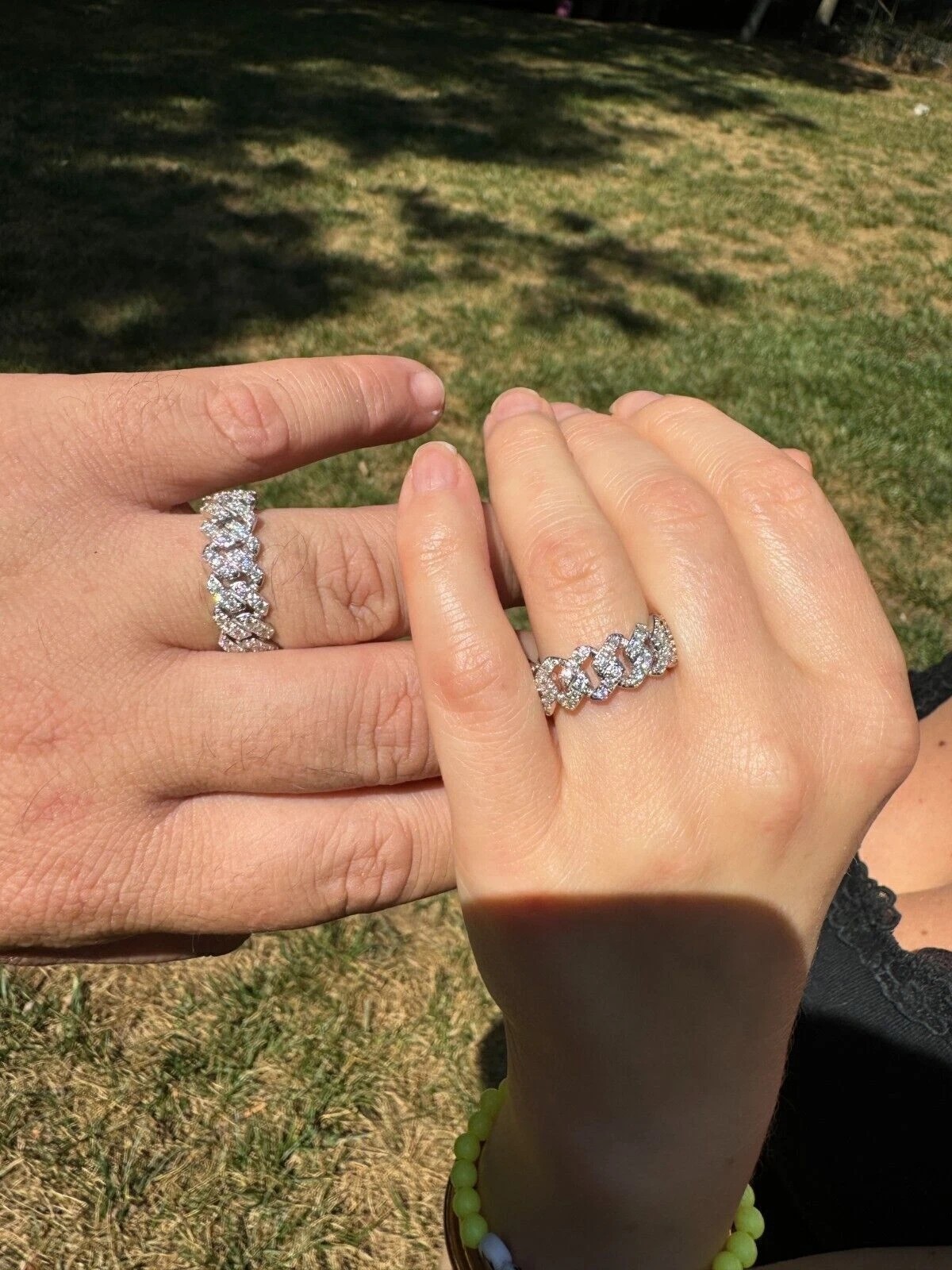 Iced MOISSANITE Prong Cuban Link Band Ring Real 925 Silver 8mm Wedding Hip Hop