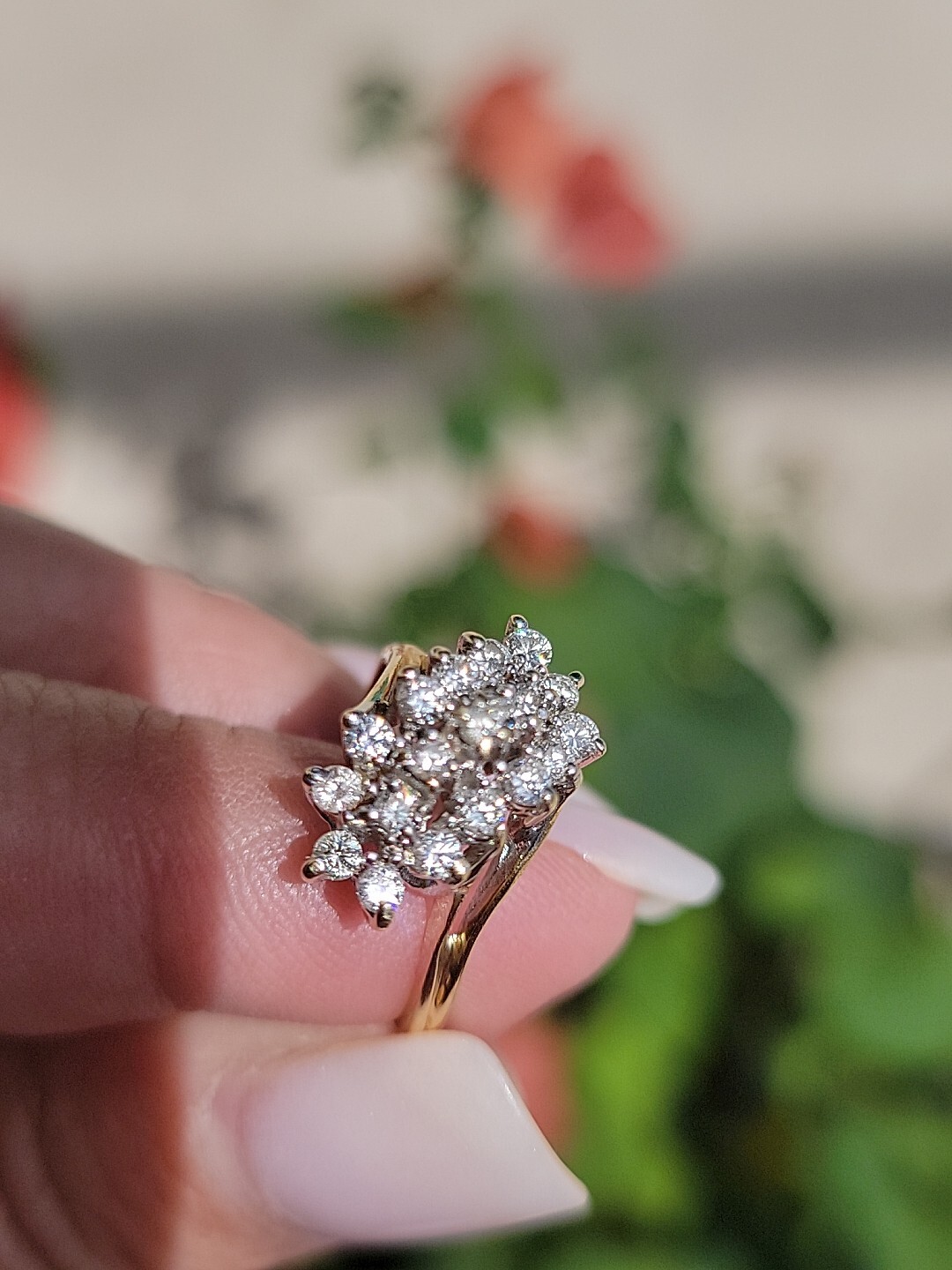 Diamond Waterfall Cluster Cocktail Ring 4.40 Grams 14k Gold .50 In Diamonds