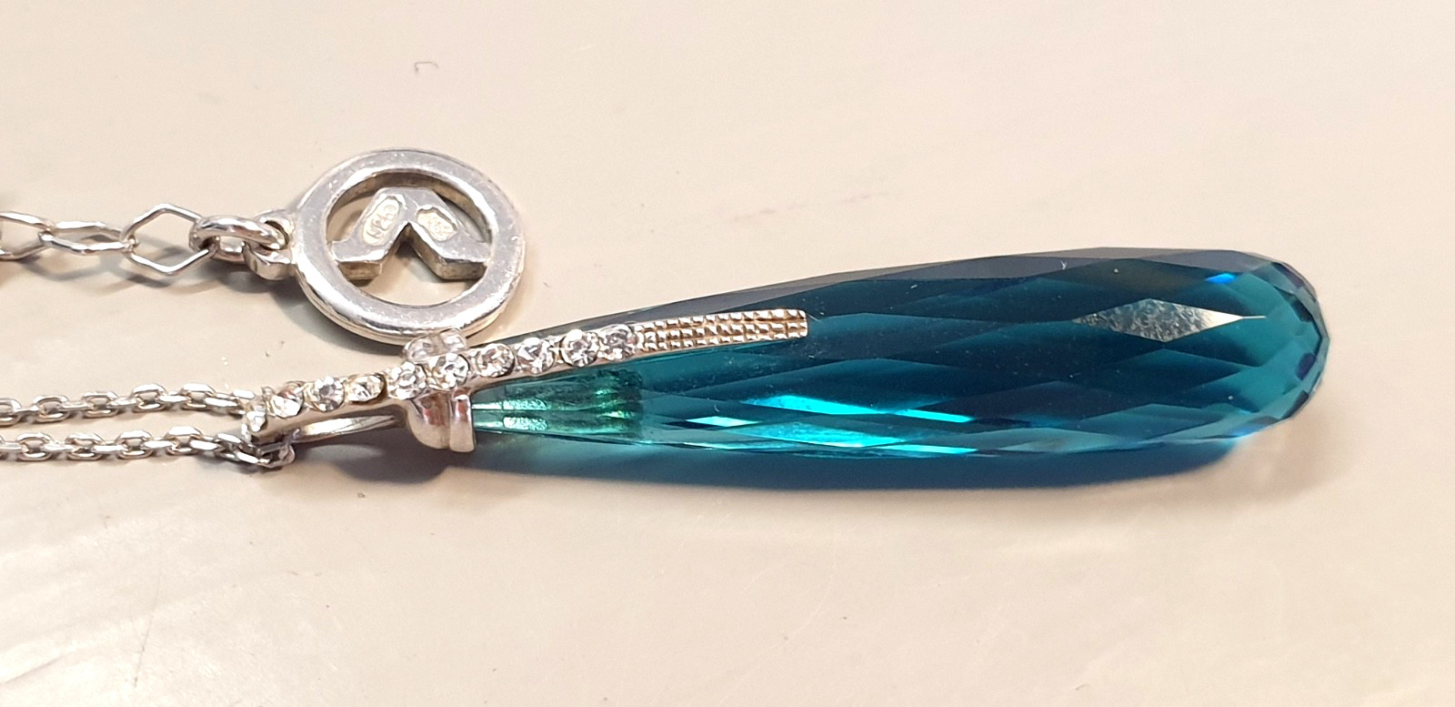 925 Silver Pendant Drop Blue & Fine Anchor Chain Master Hallmarked “MS” 41 – 44cm