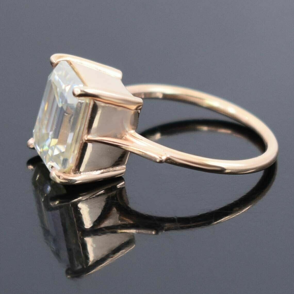5 Ct Off White Emerald Cut Treated Diamond Ring With Rose Gold Plated Certified