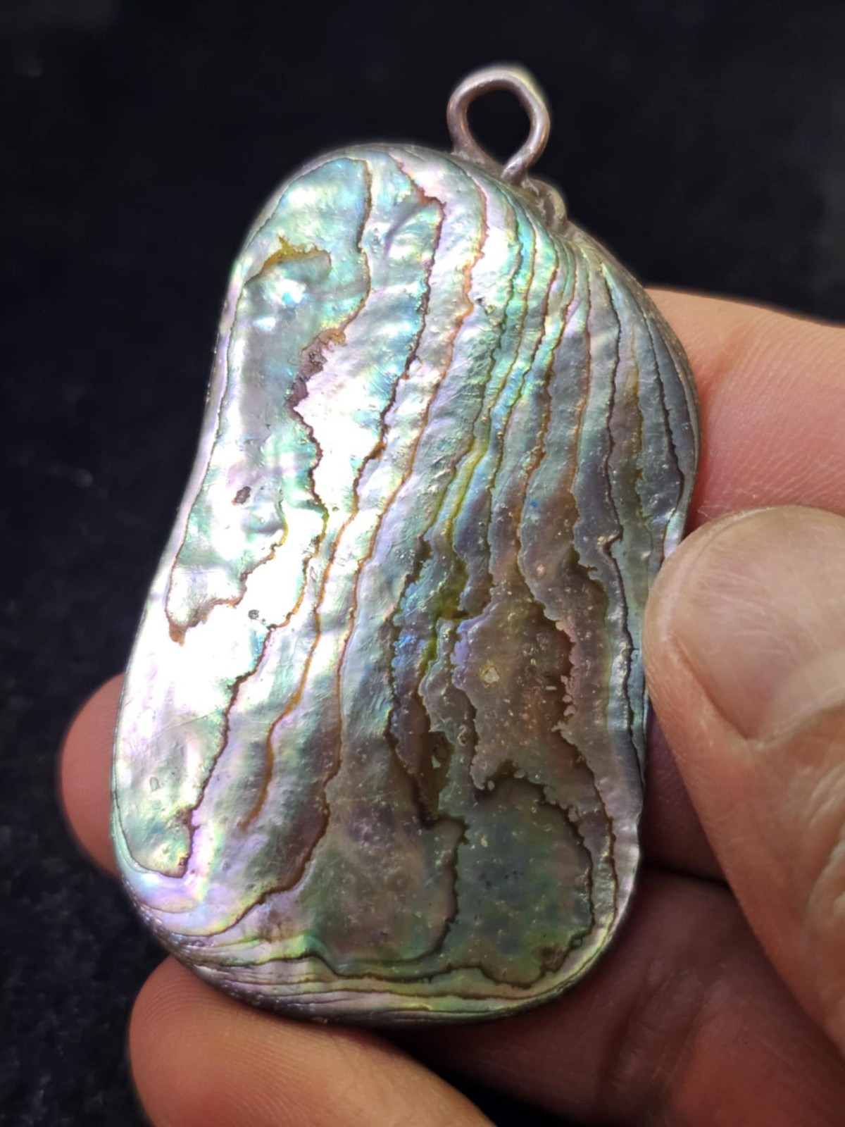 Vtg Large Abalone Shell Pendant Flat 2.25in- B23