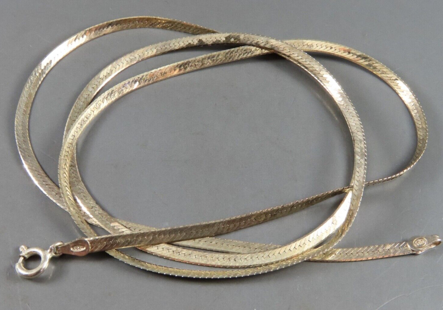 STERLING SILVER SU ITALY Herringbone Chain Necklace 24″ LONG x 2.75mm