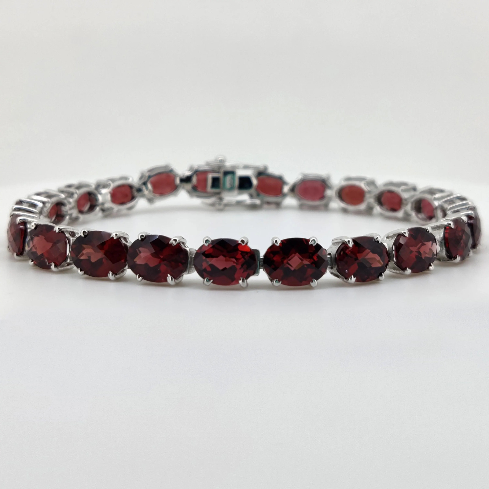 Garnet Tennis Bracelet Sterling Silver January Birthstone Oval Gemstone Jewelry