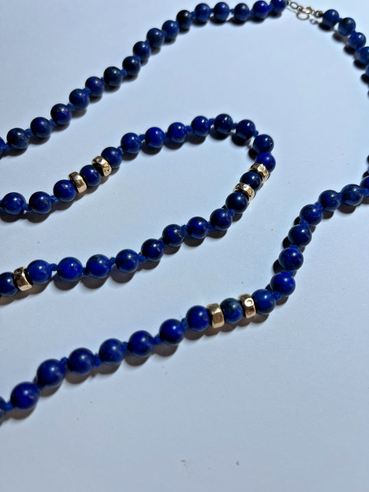 Vintage 30” 5mm Blue Lapis Lazuli & 14K Gold Beaded Necklace – Deep Cobalt Blue