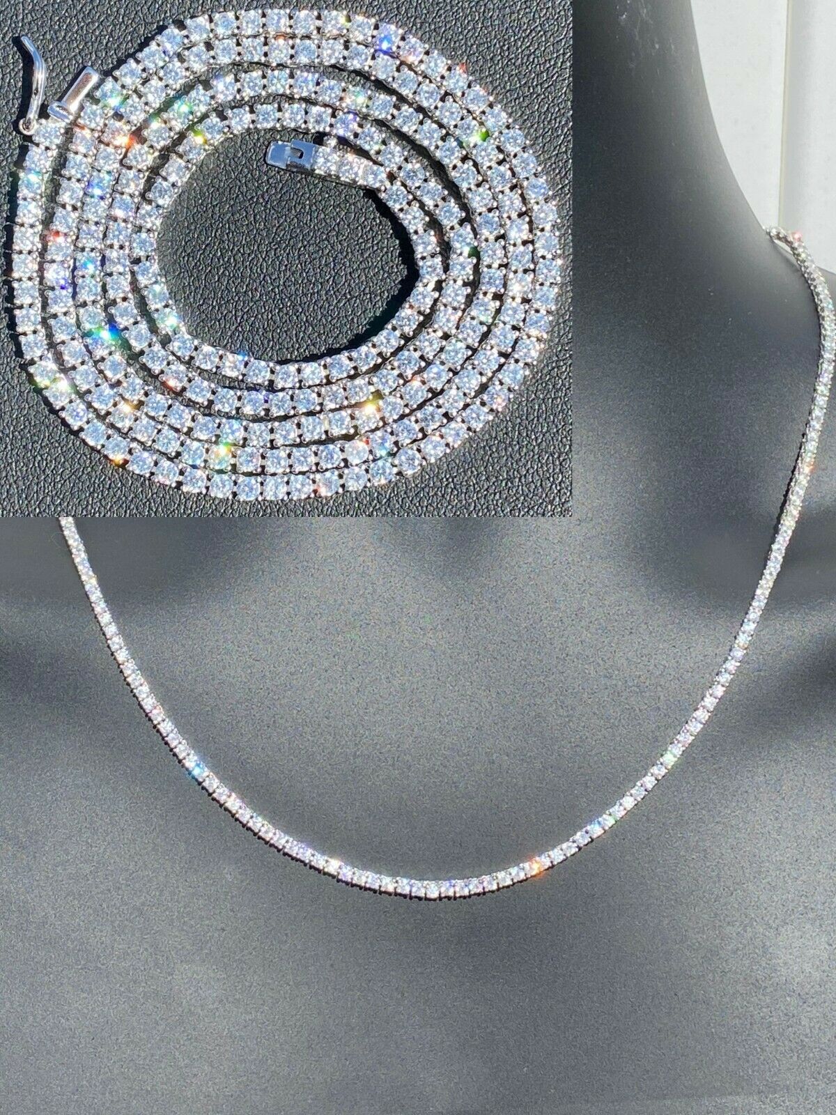 2mm SOLID 925 Sterling Silver Micro Tennis Chain Real CZ Necklace Hip Hop Iced