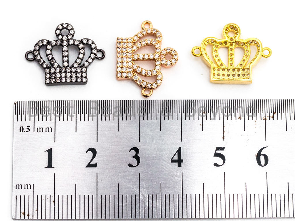 15x19mm CZ Micro Pave Crown Connector, Gold/Black/Silver/Rose Gold Finish