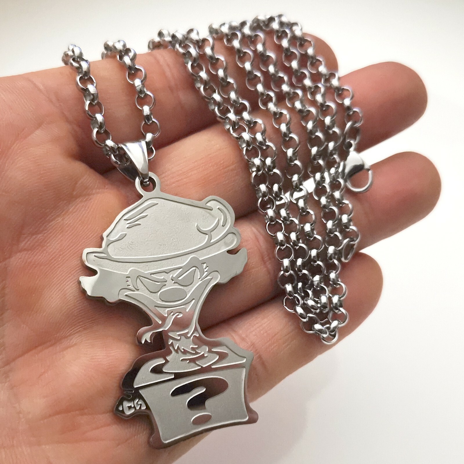 Polished Riddlebox Juggalo Necklace Stainless Steel ICP Pendant Rolo Chain 24”
