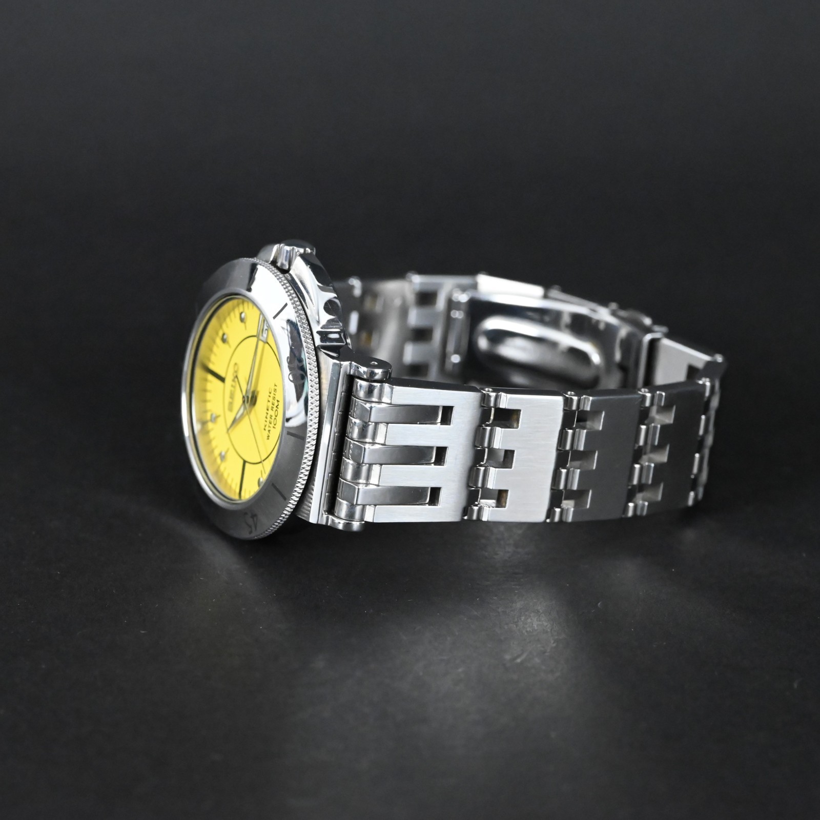 SEIKO 5M42-0G90 VINTAGE KINETIC YELLOW DIAL 39 MM (NOS & ORIGINAL & FULL SET)