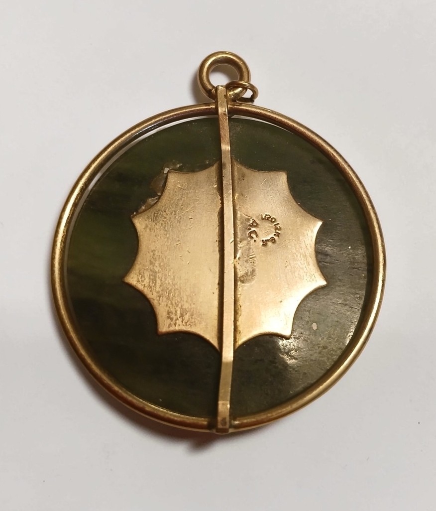 Vntg Mid 20th Century V20/12K/GF Moss Agate Stone Pendant By A.C. Company