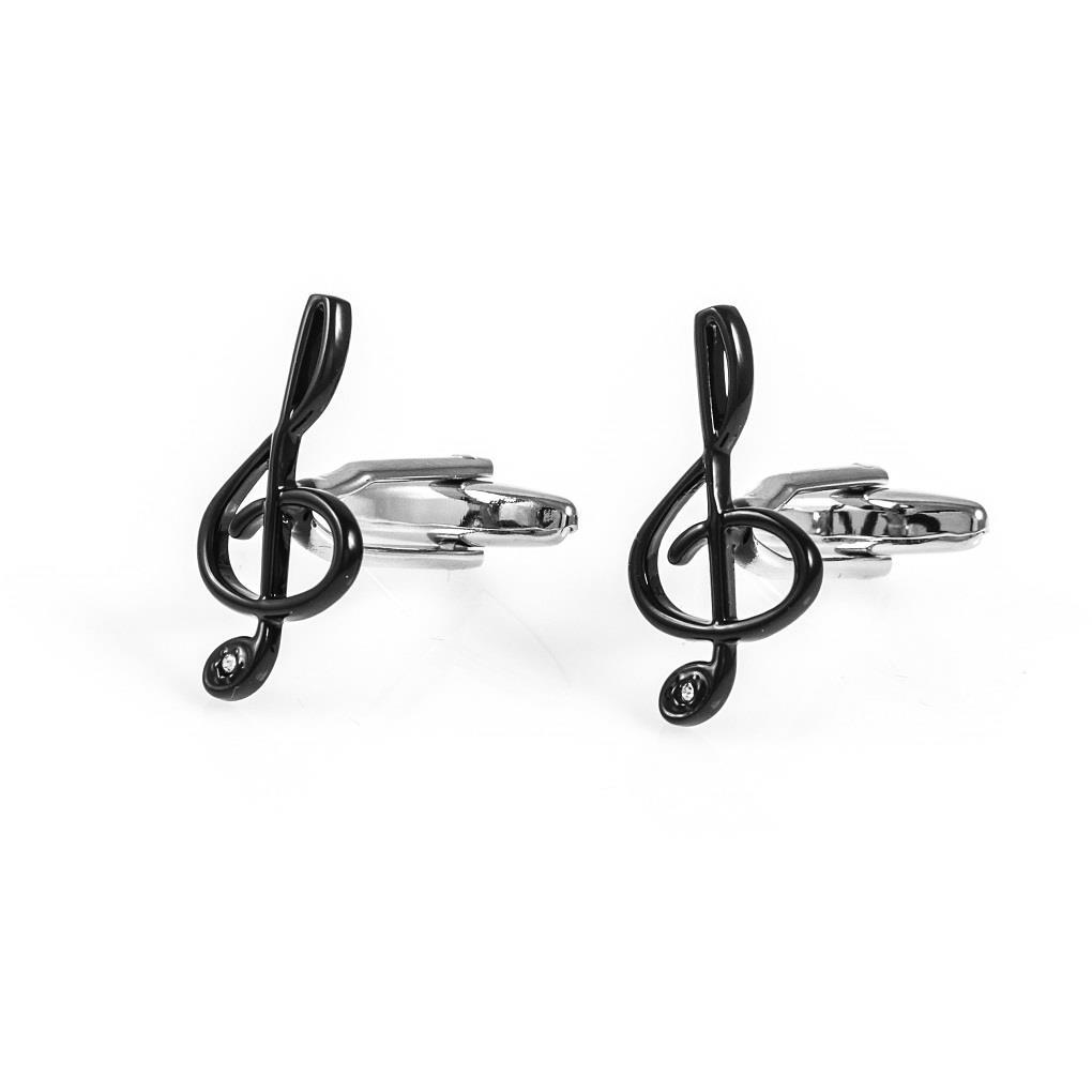 MRCUFF Treble Black Music Note Pair Cufflinks Fancy Gift Box & Polishing Cloth