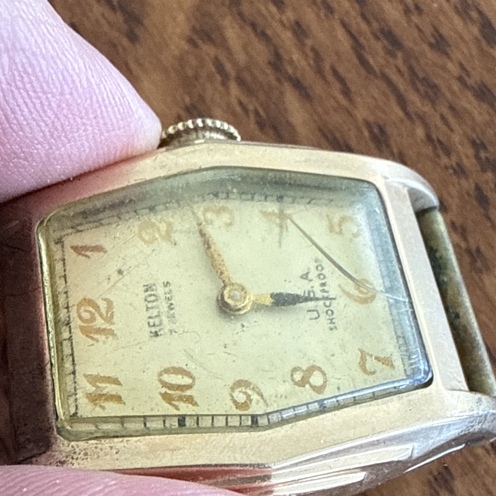 Kelton Vintage 1940s 7 Jewels Manual Wind Rectangle Watch Green Leather Strap