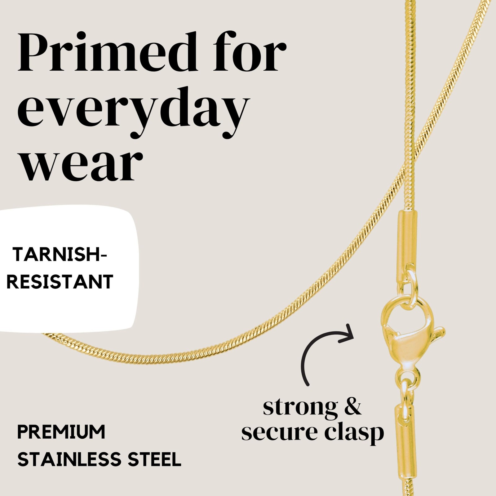 Gold Snake Chain Necklace Women 24K Plated Stainless Steel Thin 0.9mm 1430 Inch