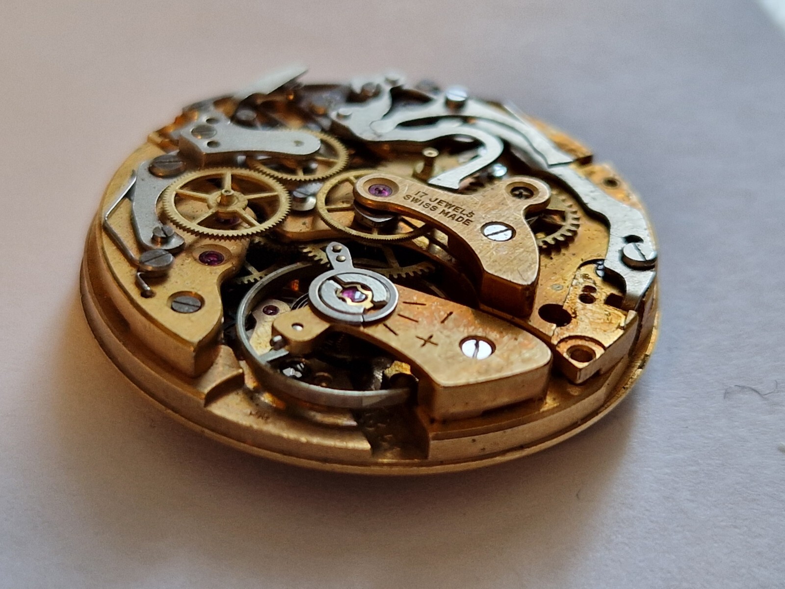 Vintage chronograph watch movement for parts cal Landeron 51 good balance