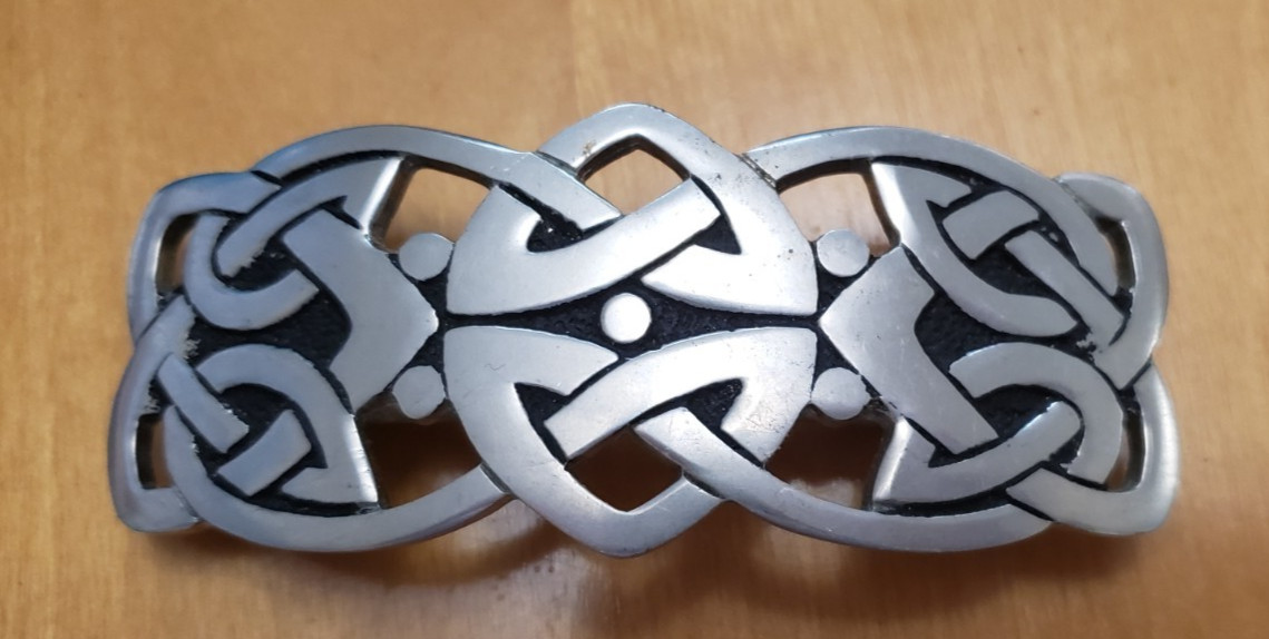 St Justin Pewter Hair Clip Barrette Celtic Design, 3.5 inches, Made in France