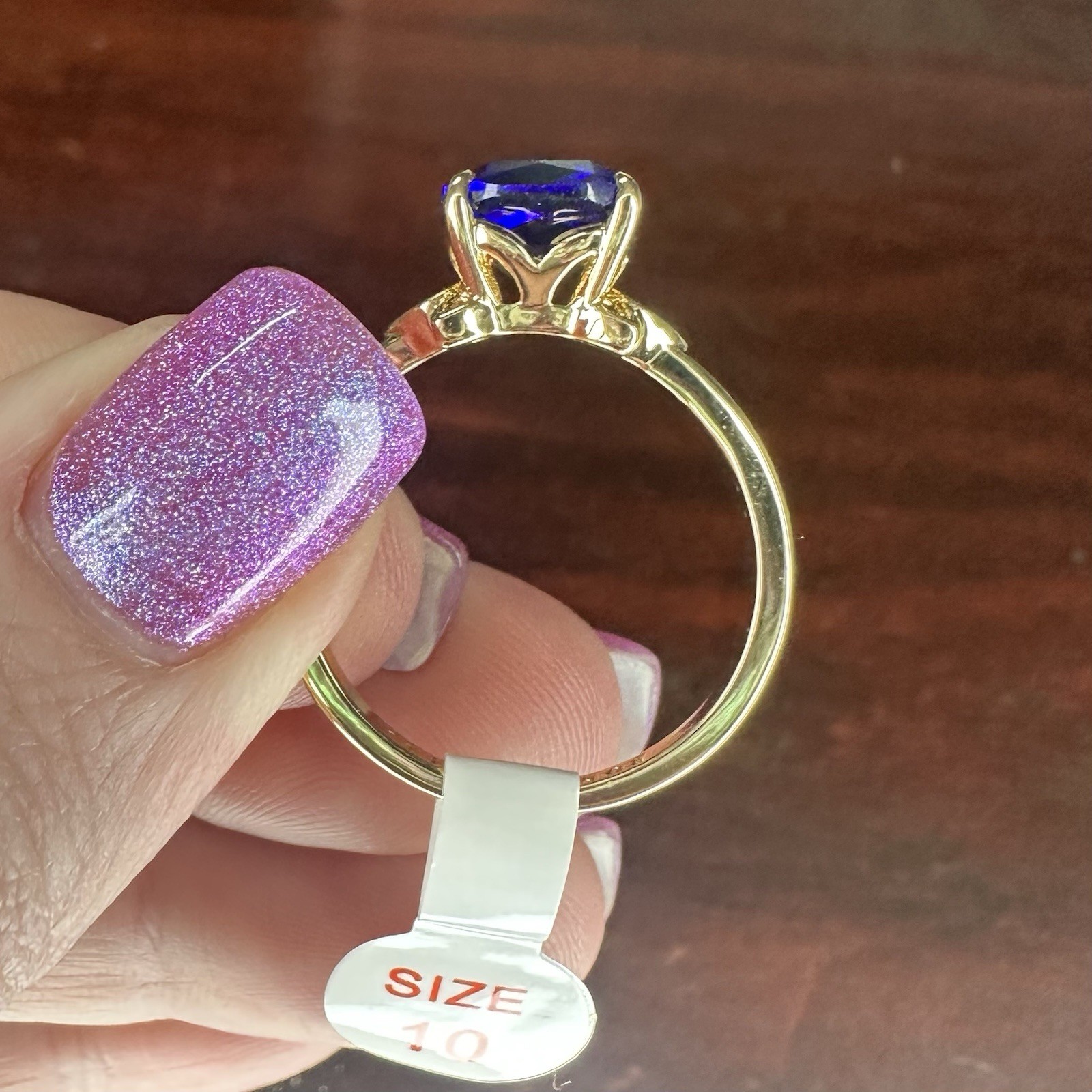 Bomb Party Ring- 2939- Lab Created Tanzanite- Size 10- Yellow Gold Plated- READ