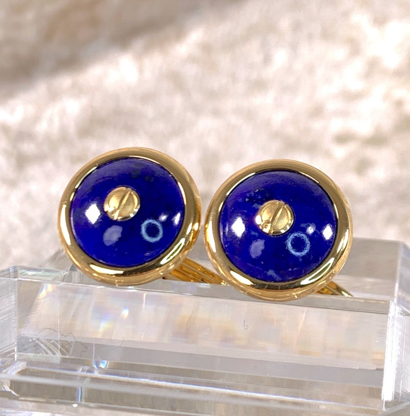 Vintage Dunhill Cufflinks Blue Lapis Lazuli Gold Finish