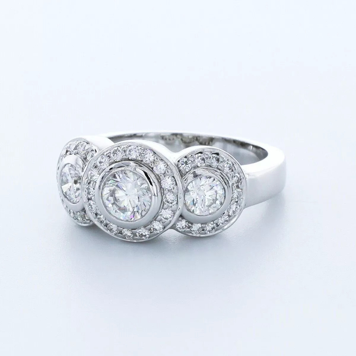 14K Gold 3-Stone Engagement Ring Halo 1.81 Carat Round Lab-Grown Diamond E VS1