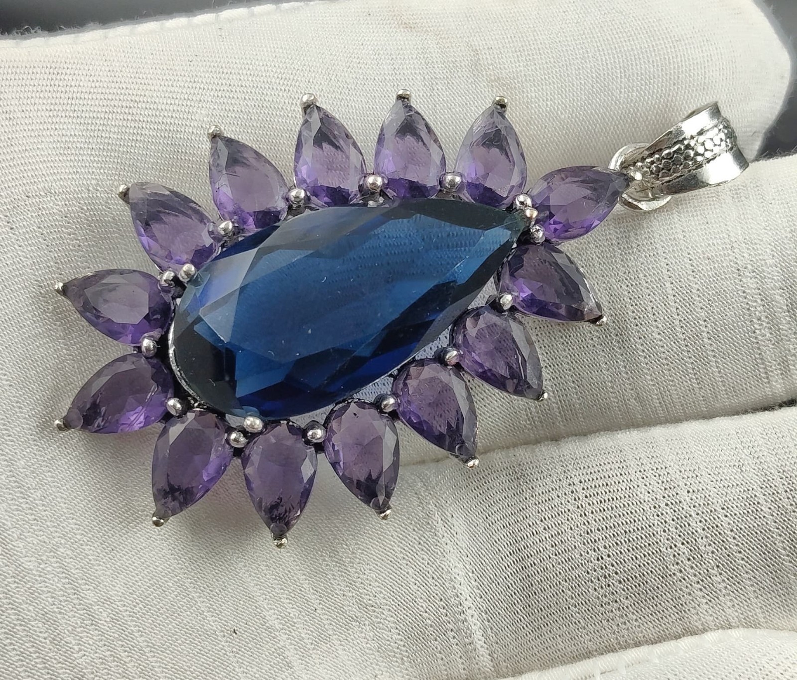 London Blue Topaz & Amethyst Gemstone Pendant 925 Sterling Silver Jewelry