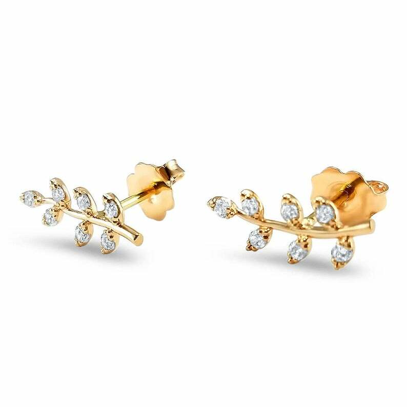 1ct Round Cut Lab-Created Moissanite Lead Vine Stud Earrings Rose Gold Plated