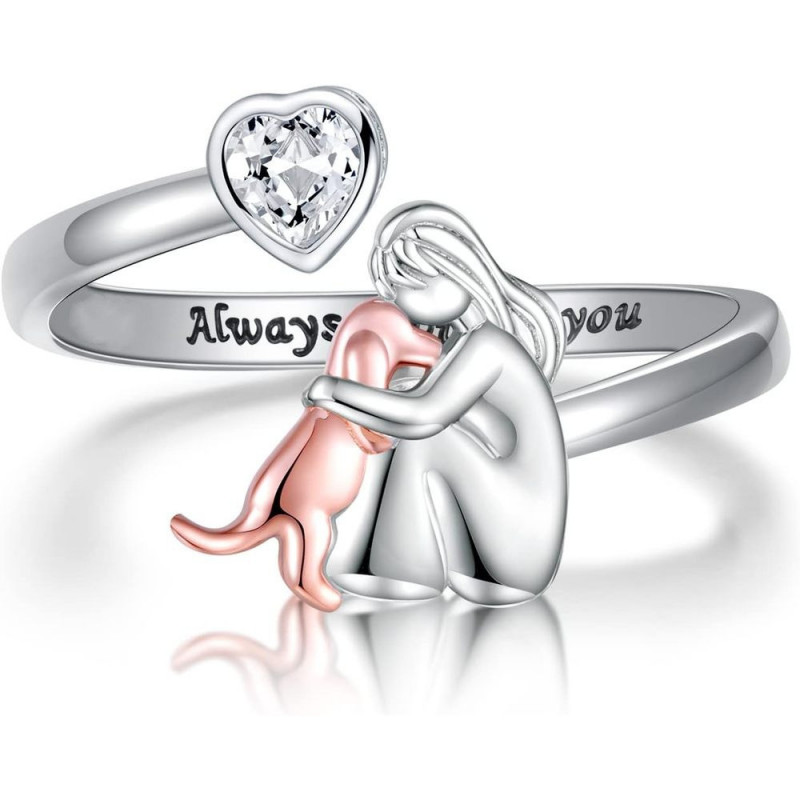 Cute Pet Dog Girl Friendship Stacking Bypass Ring in 925 Sterling Silver